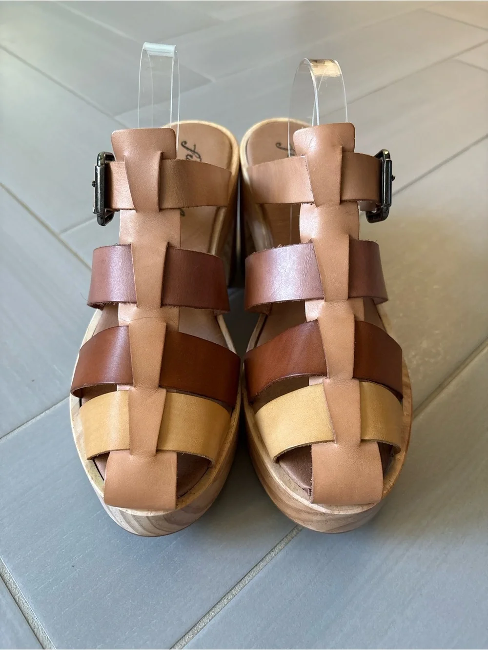 Free People Bellevue Clogs | Multi-Tone Brown Leather Platform Sandals